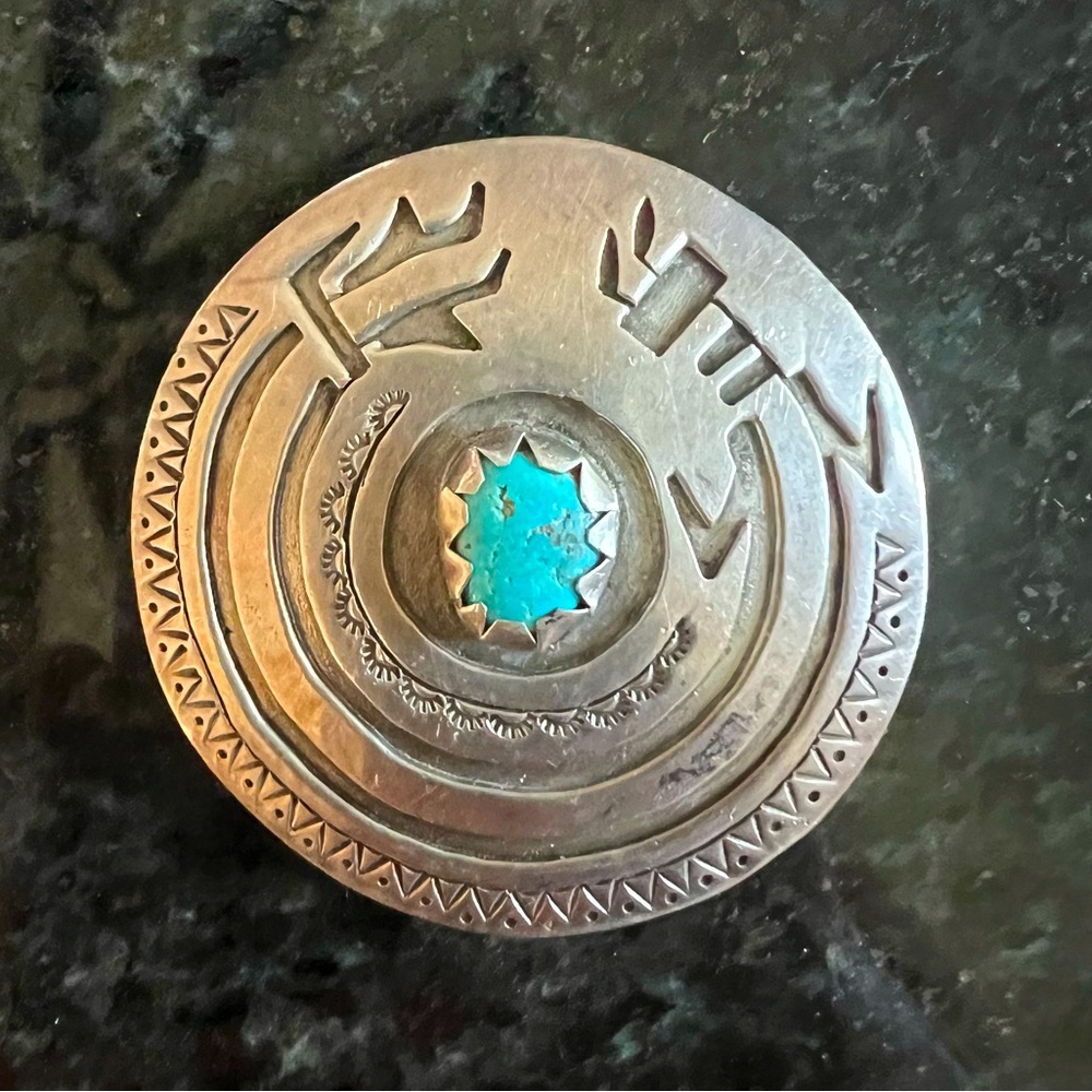 Silver and Turquoise Round Concho